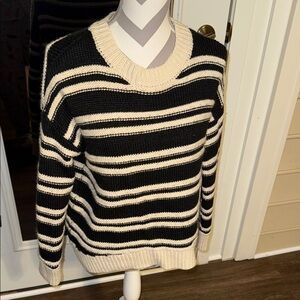 H&M Black and Cream Striped Crewneck Sweater
